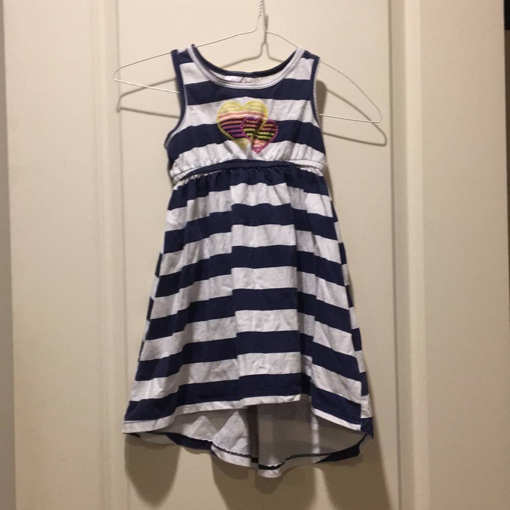 Flapdoodles girls striped sleeveless hi/lo dress rainbow heart appliqué size 5
